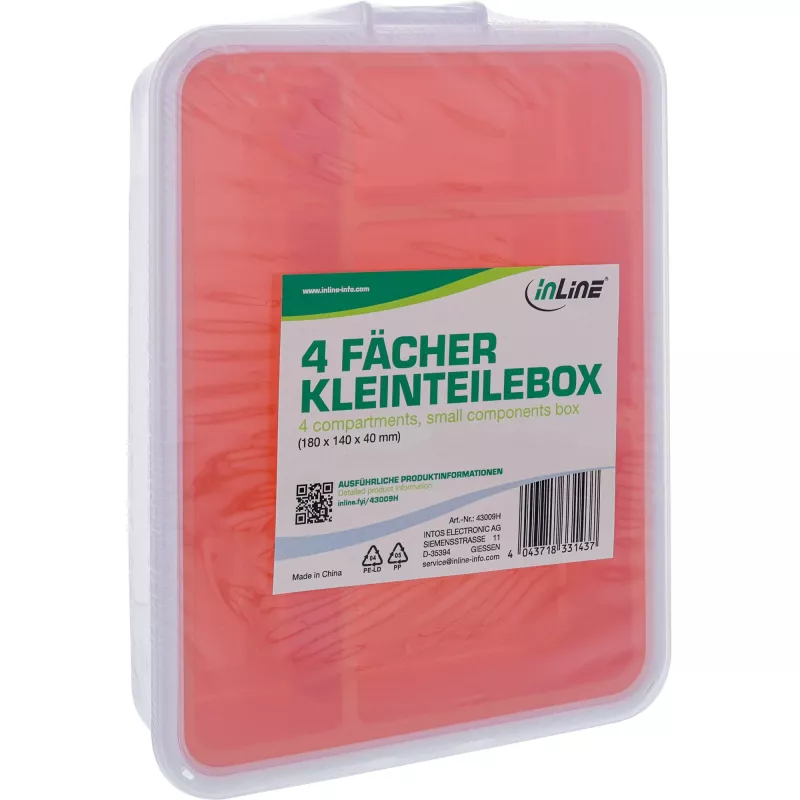 Pudełko na drobne części InLine, 4 przegródki, 180x140x40 mm, pomarańczowe