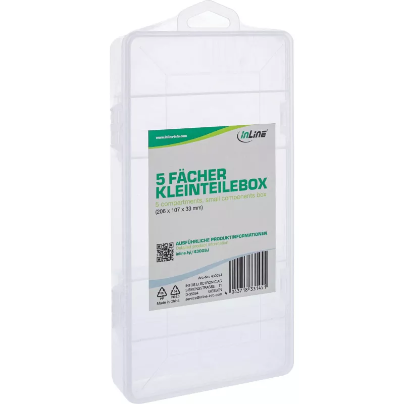 Pudełko na drobne części InLine, 5 przegródek, 206x107x33 mm, przezroczyste