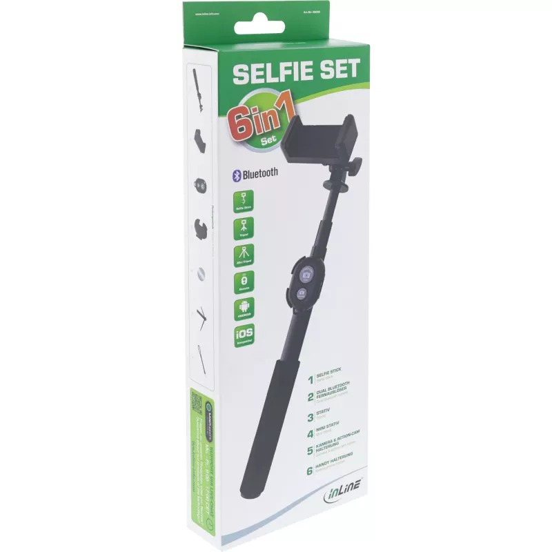 InLine Selfie Stick 4 Nóżki z Mini Statywem Aluminium Czarny Maks. 0,75 m