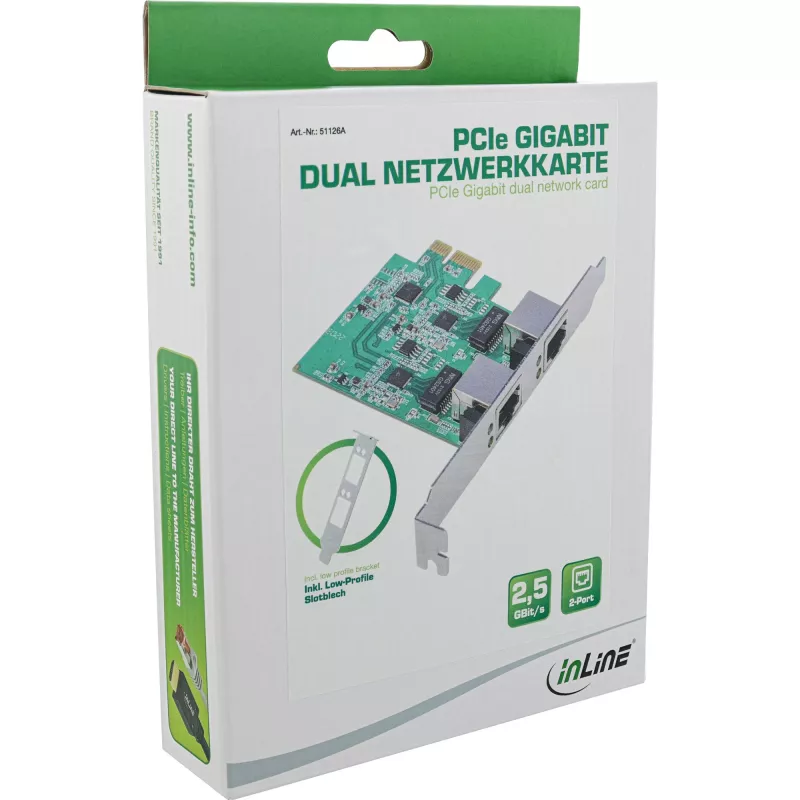 InLine Dual Gigabit karta sieciowa, 1x RJ45 2.5Gb/s, PCIe x1, z zaślepką niskoprofilową