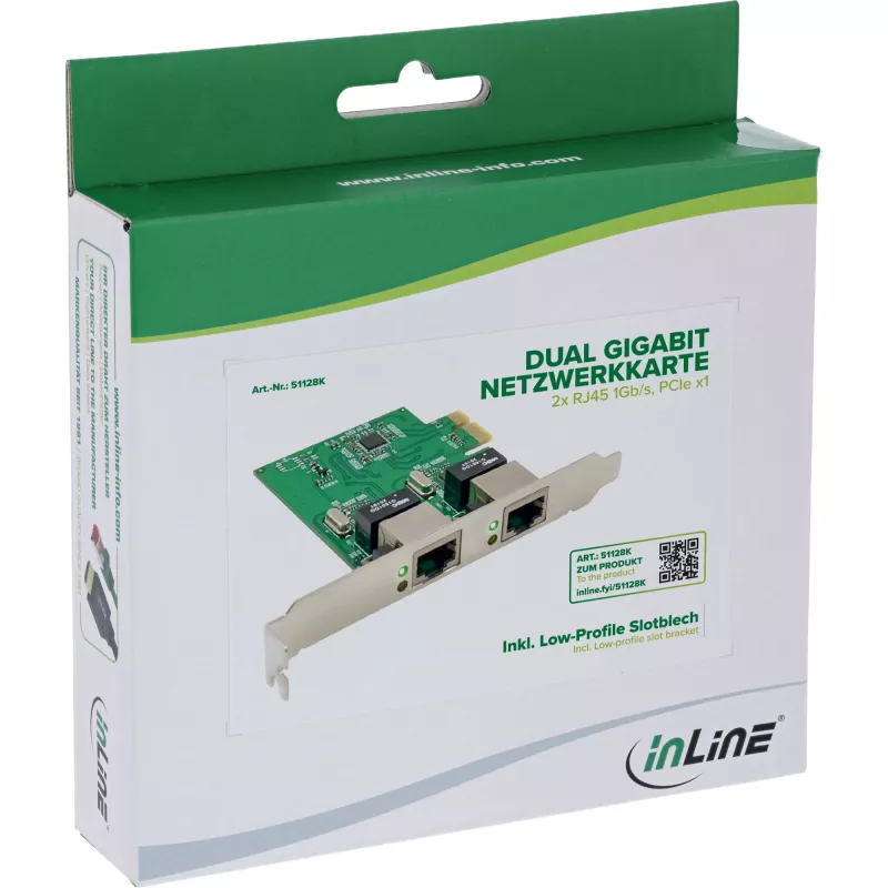 Karta sieciowa InLine 51128K Dual Gigabit 2x RJ45 PCIe x1