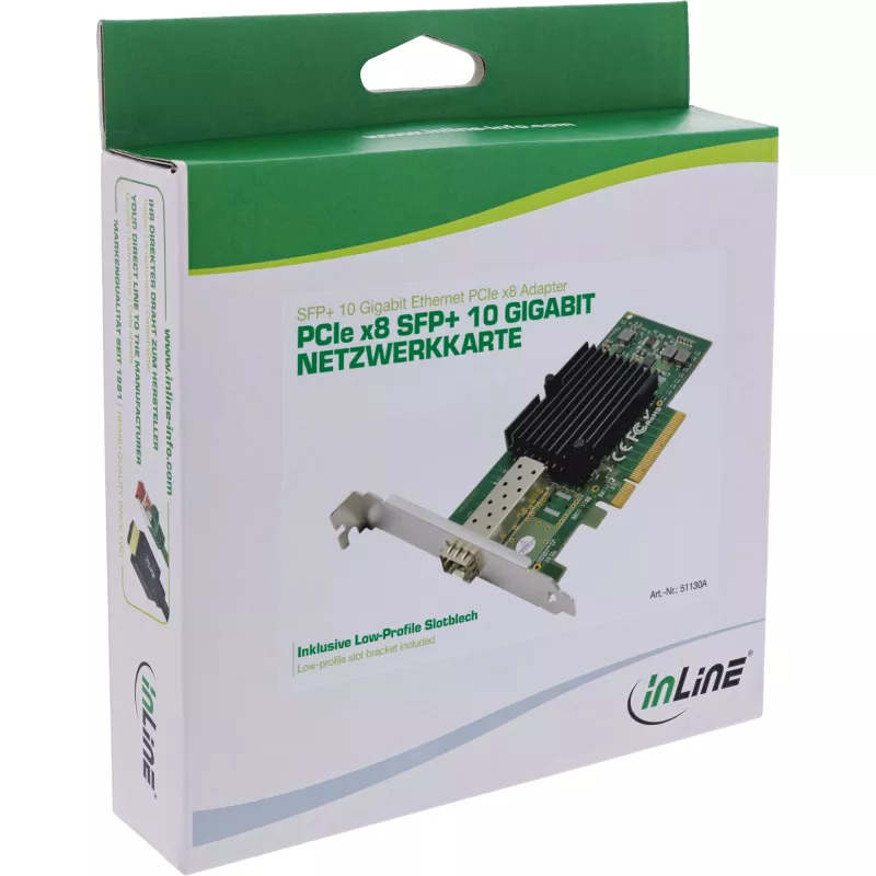 InLine 10 Gigabitowa karta sieciowa, 1x SFP+, PCIe x8, w zestawie niskoprofilowa śledź