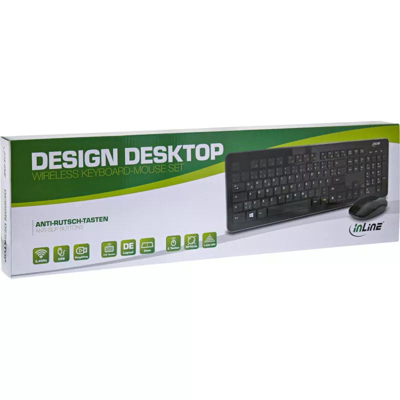InLine Design Desktop Set, USB 2,4GHz, max. 1600dpi, czarny, NIEMIECKI