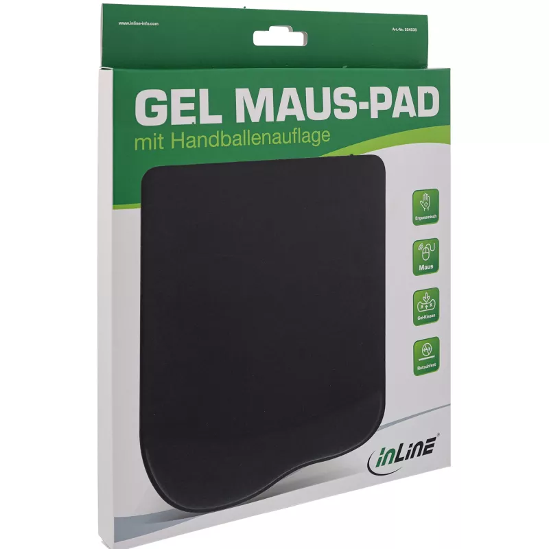 Podkładka pod mysz InLine, żelowa podpórka pod nadgarstek, 235x185x25mm, czarna