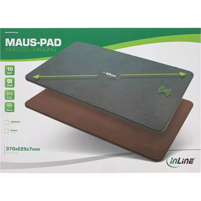 Podkładka pod mysz InLine, ładowanie bezprzewodowe, 370x225x7mm, czarna