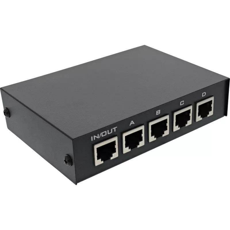 Ręczny przełącznik InLine RJ45 1 na 4, 5x gniazdo RJ45, Fast Ethernet