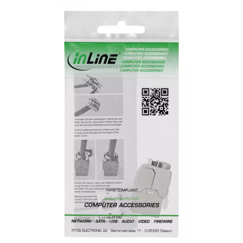 Złącze keystone InLine RJ45 cienki, SNAP-In, kat.6A, zintegrowany pasek do mocowania kabli