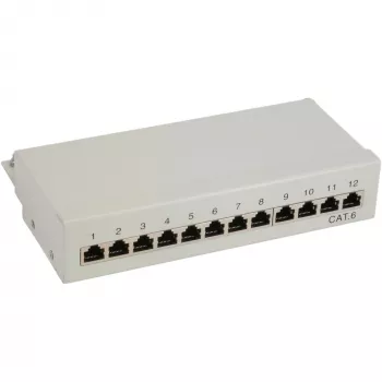 InLine Patch Panel Cat.6 12 portów do montażu na biurku/ścianie jasnoszary RAL7035