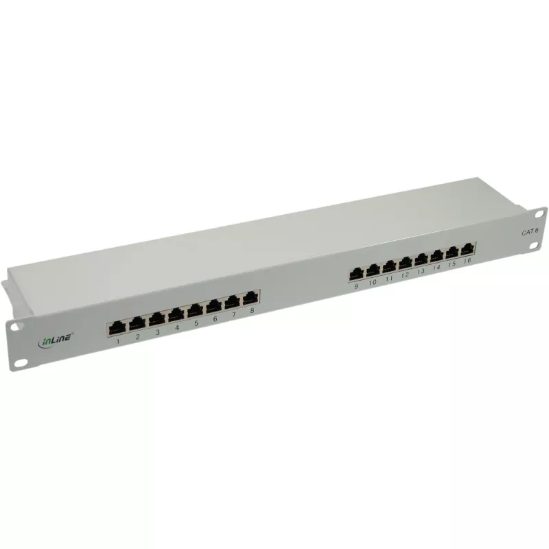 InLine Patch Panel Cat.6 16 Port 19 cali 1HE jasnoszary RAL7035