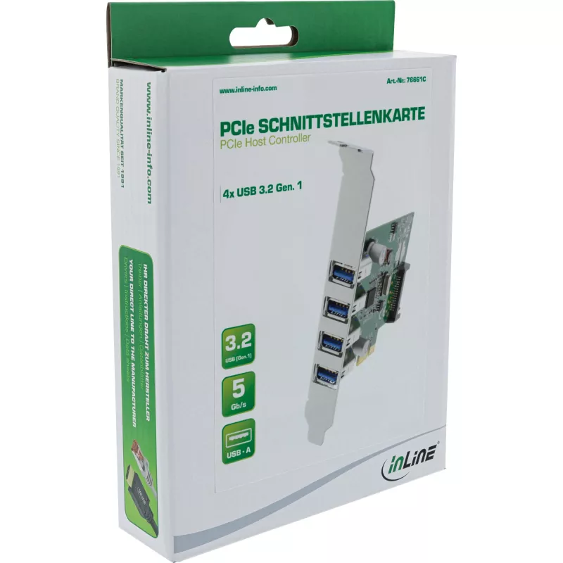 InLine USB 3.0 4 Port Host Controller PCIe z niskoprofilowym wspornikiem i zasilaniem 4-pinowym Aux.