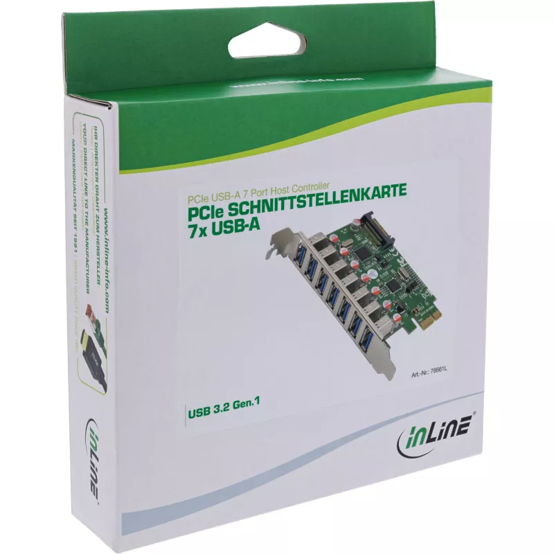 InLine USB-A 3.2 Gen.1 7 Port Host Controller PCIe, SATA Power