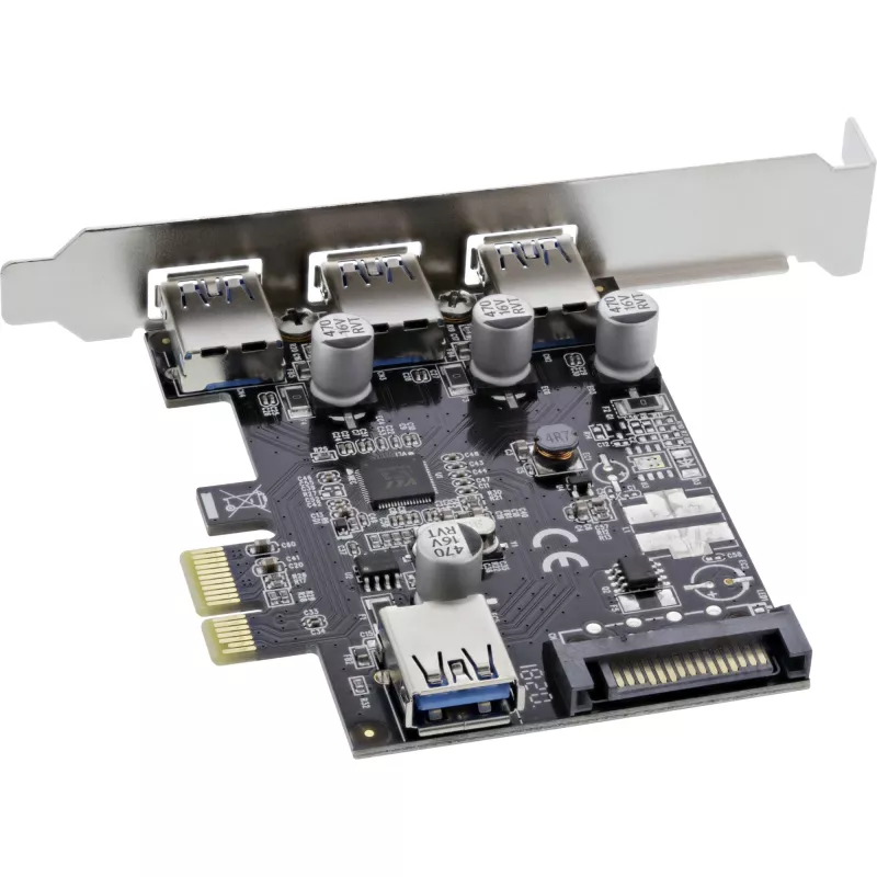 Kontroler hosta USB 3.0 InLine 3+1 porty, PCIe, z zasilaniem SATA i wspornikiem LP