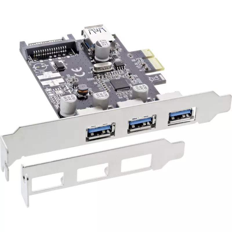 Kontroler hosta USB 3.0 InLine 3+1 porty, PCIe, z zasilaniem SATA i wspornikiem LP
