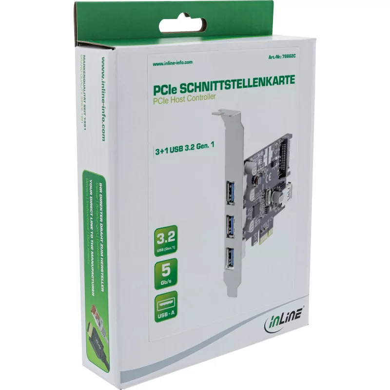 Kontroler hosta USB 3.0 InLine 3+1 porty, PCIe, z zasilaniem SATA i wspornikiem LP