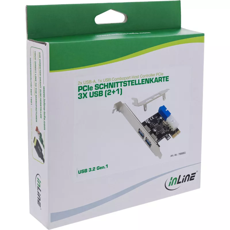 Kontroler hosta InLine 2+2 porty USB 3.2 Gen.1, PCIe, z zasilaniem SATA + niskoprofilowy wspornik