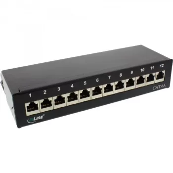 InLine Patch Panel Cat.6A zestaw do montażu na biurku/ścianie 12 portów czarny RAL9005