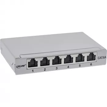 InLine Patch panel Cat.6A 0.5U 6-port, table/wall/rail, szary with dust prot.