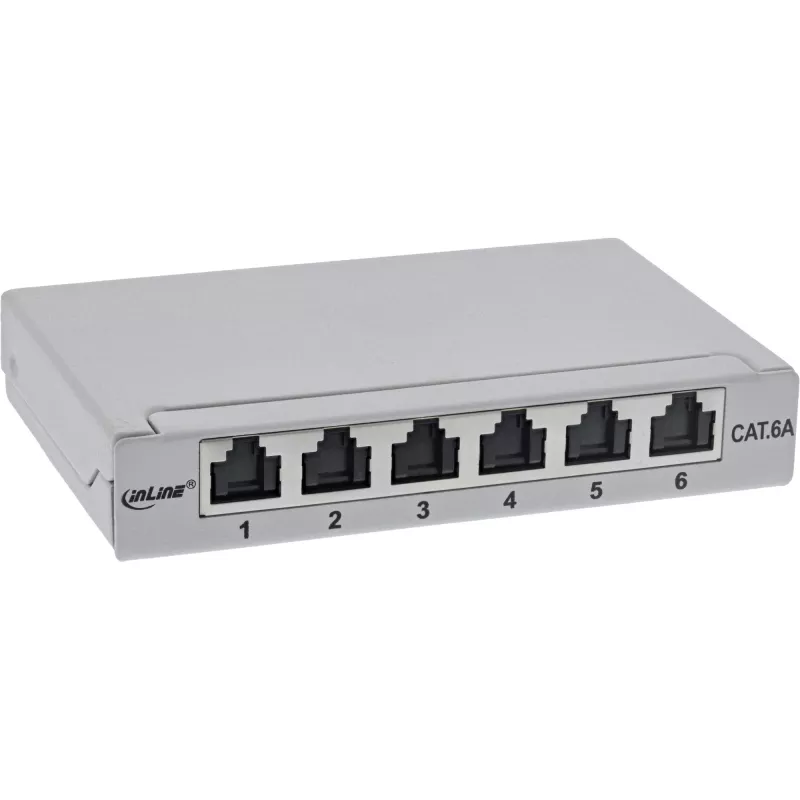 InLine Patch panel Cat.6A 0.5U 6-port, table/wall/rail, szary with dust prot.