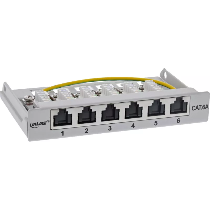 InLine Patch panel Cat.6A 0.5U 6-port, table/wall/rail, szary with dust prot.