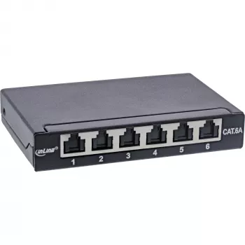InLine Patch panel Cat.6A 0.5U 6-port, stół/ściana/szyna, czarny z ochroną przeciwpyłową