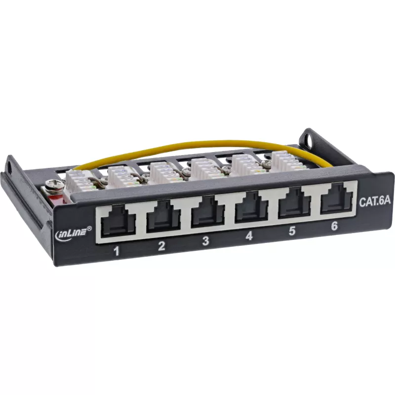 InLine Patch panel Cat.6A 0.5U 6-port, stół/ściana/szyna, czarny z ochroną przeciwpyłową