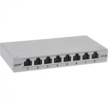 InLine Patch panel Cat.6A 0.5U 8-port, stół/ściana/szyna, szary, ochrona przed kurzem
