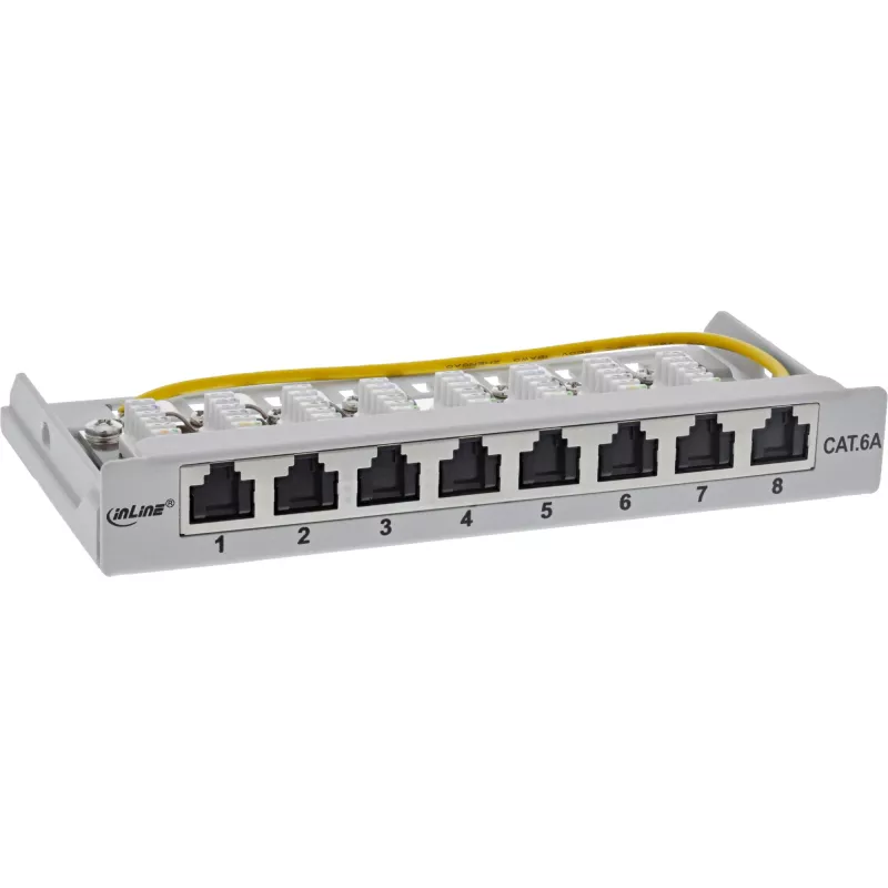 InLine Patch panel Cat.6A 0.5U 8-port, stół/ściana/szyna, szary, ochrona przed kurzem