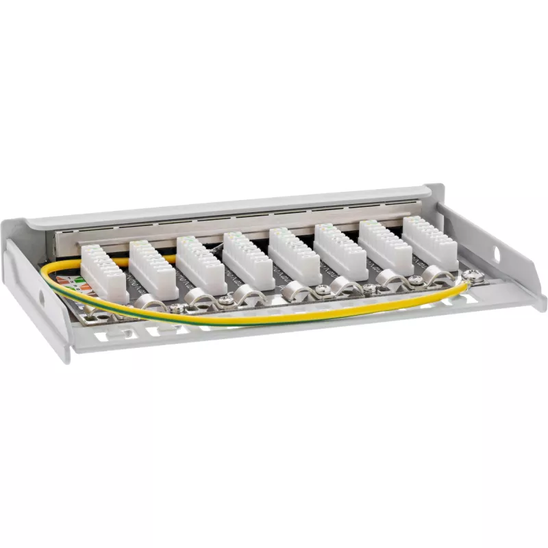 InLine Patch panel Cat.6A 0.5U 8-port, stół/ściana/szyna, szary, ochrona przed kurzem