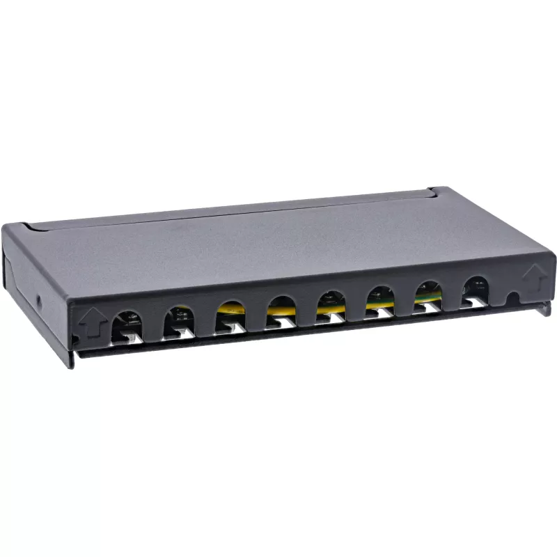 InLine Patch panel Cat.6A 0.5U 8-port, stół/ściana/szyna, czarny, ochrona przed kurzem