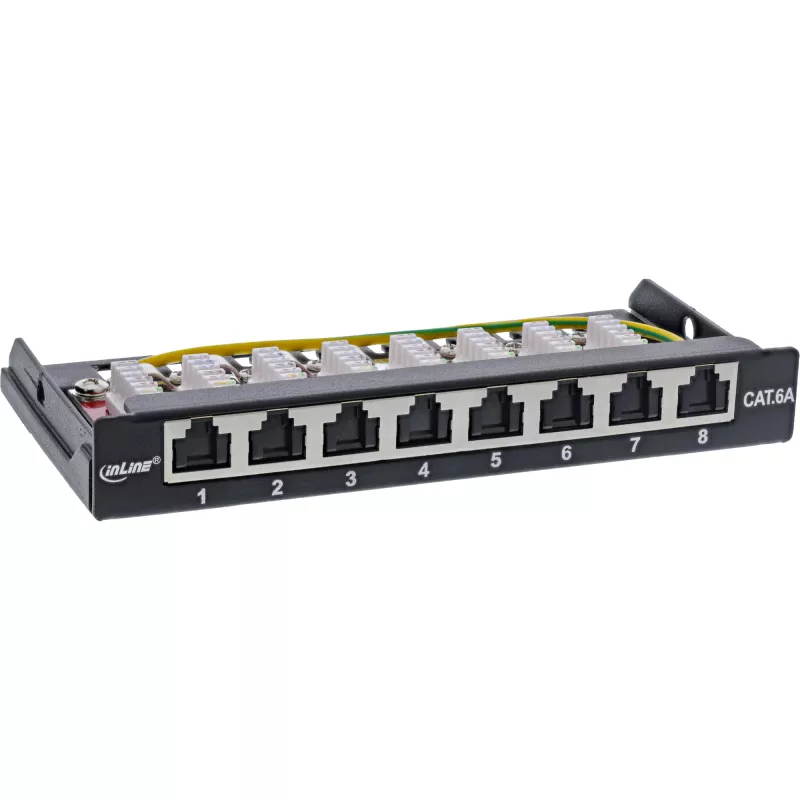 InLine Patch panel Cat.6A 0.5U 8-port, stół/ściana/szyna, czarny, ochrona przed kurzem