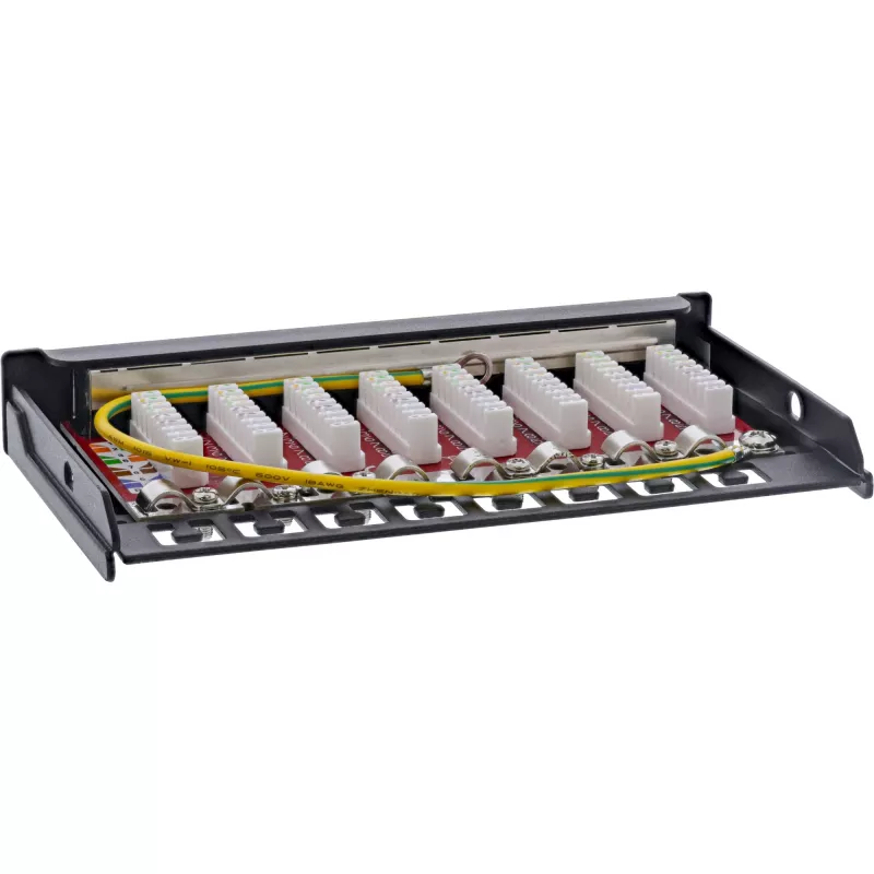 InLine Patch panel Cat.6A 0.5U 8-port, stół/ściana/szyna, czarny, ochrona przed kurzem