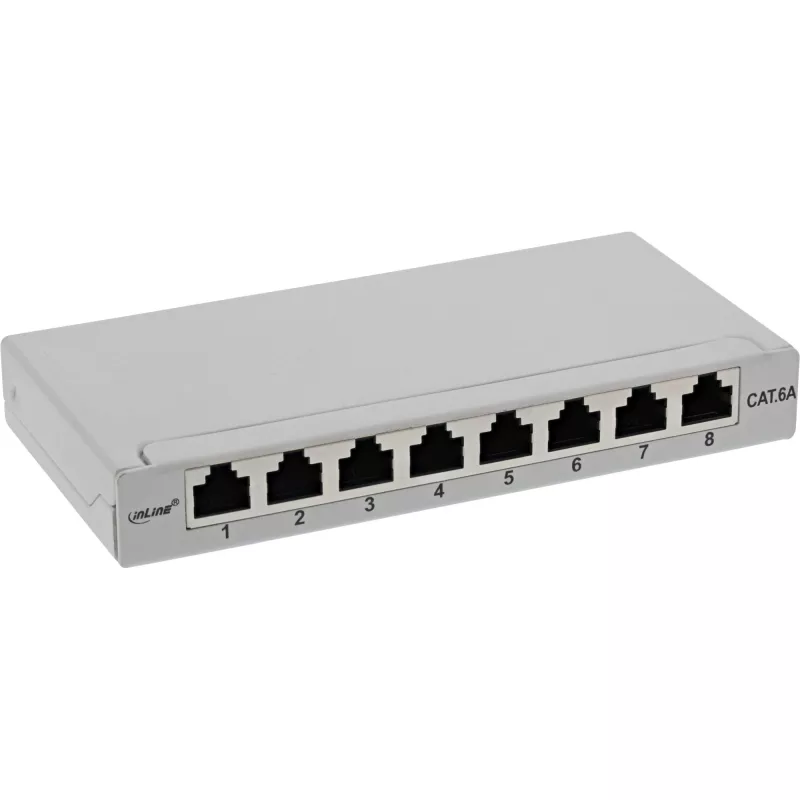InLine Patch panel Cat.6A 0.5U 8-port, table/wall mounting light szary RAL7035