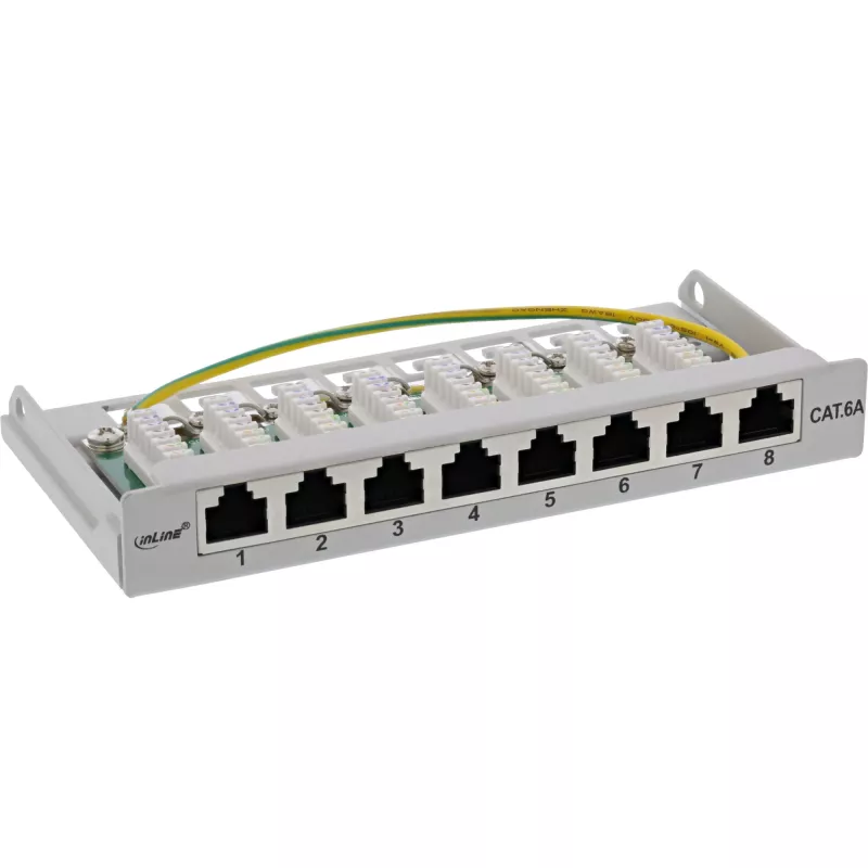 InLine Patch panel Cat.6A 0.5U 8-port, table/wall mounting light szary RAL7035