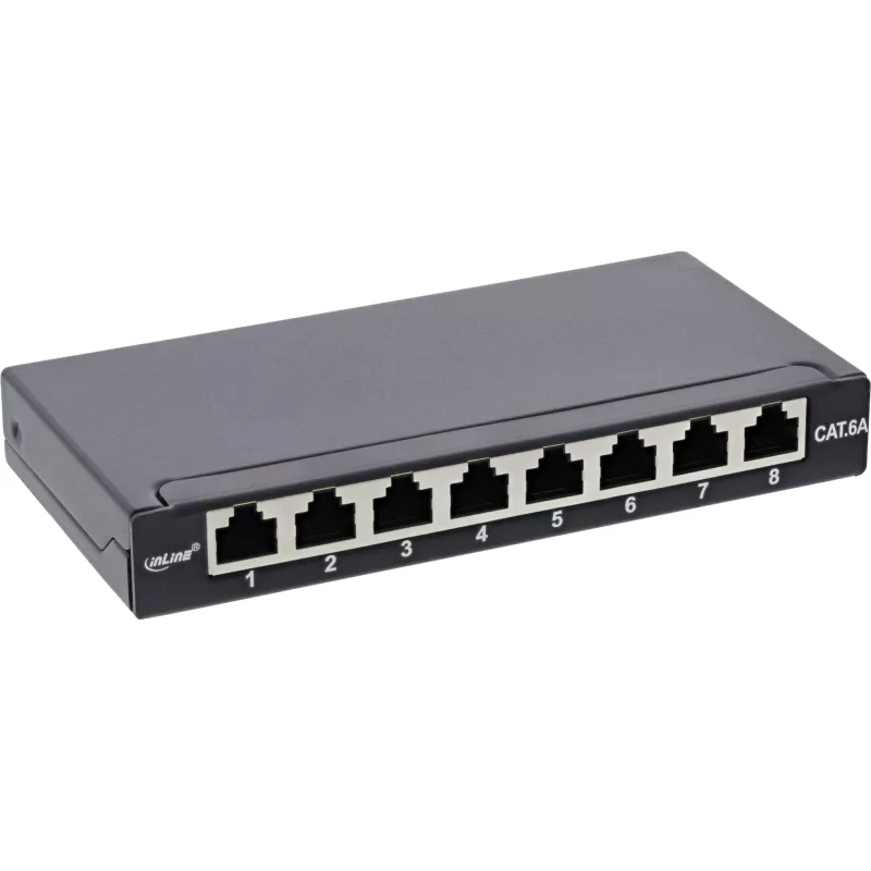 InLine Patch panel Cat.6A 0.5U 8-port, table/wall mounting Czarny RAL9005