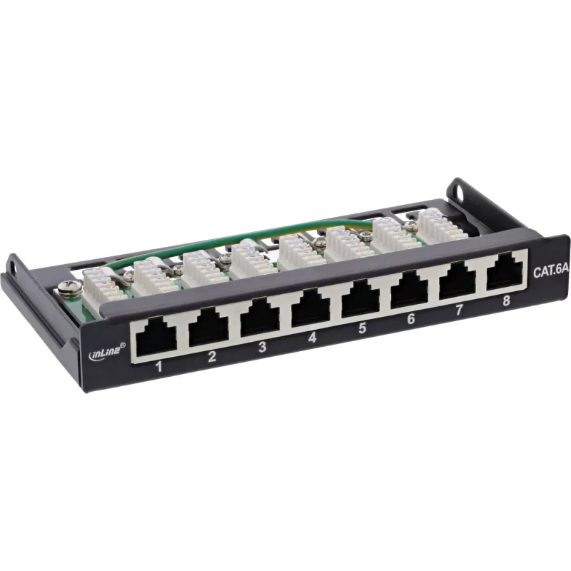 InLine Patch panel Cat.6A 0.5U 8-port, table/wall mounting Czarny RAL9005