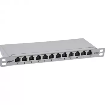 InLine 10-calowy panel krosowy Cat.6A 0,5U z 12 portami, z zabezpieczeniem przed kurzem, szary
