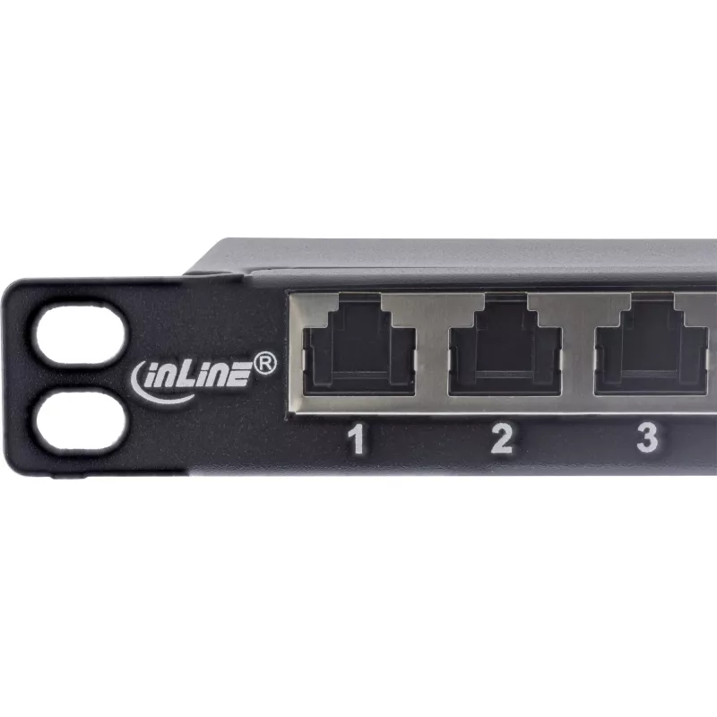 InLine 10-calowy panel krosowy Cat.6A 0,5U 12-portowy, z osłoną przeciwkurzową, czarny