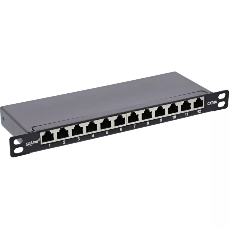 InLine Patch panel 10 cali Cat.6A 0.5U 12-portowy czarny RAL9005