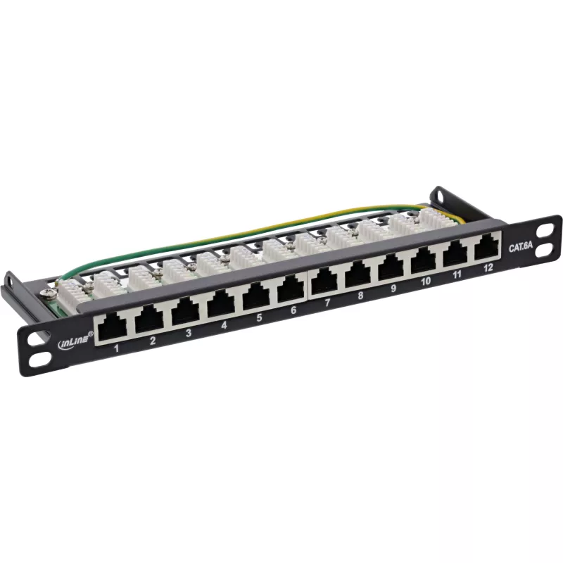 InLine Patch panel 10 cali Cat.6A 0.5U 12-portowy czarny RAL9005