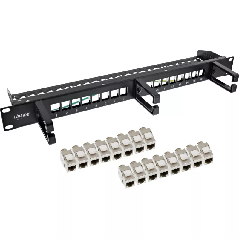 InLine Patch panel Cat.6A 16-portowy 19 cali 1U Czarny