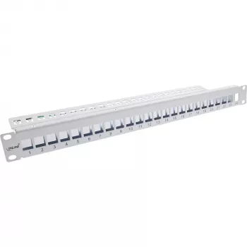 InLine Pusty panel krosowy 19 cali 24 porty 1U jasnoszary montaż w szafie rack
