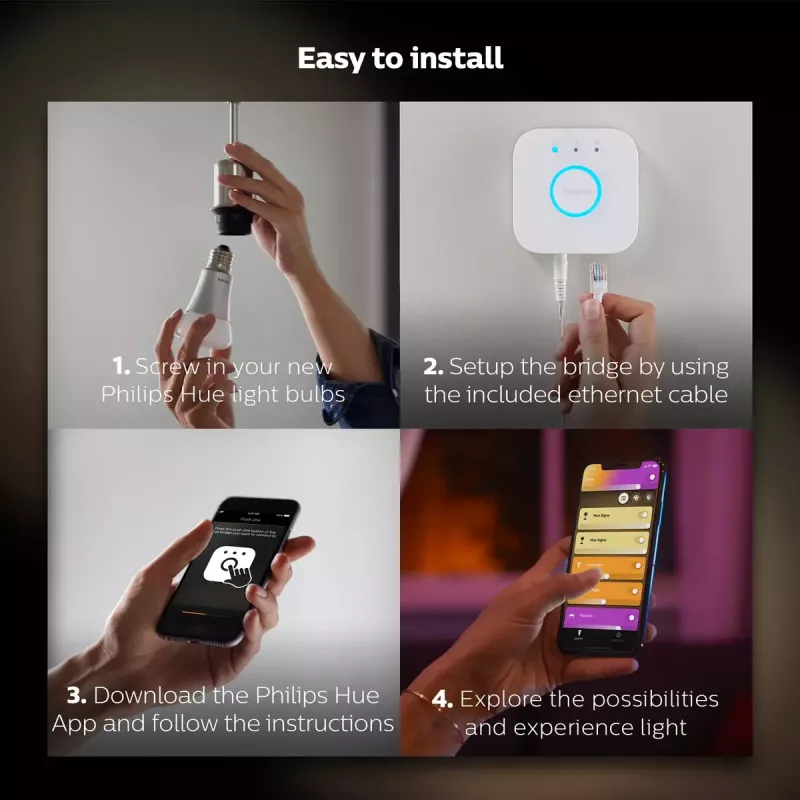 Zestaw startowy inteligentnego oświetlenia LED Philips Hue biały and Colour Ambience — 2× żarówki E27 11W, Bluetooth/Zigbee