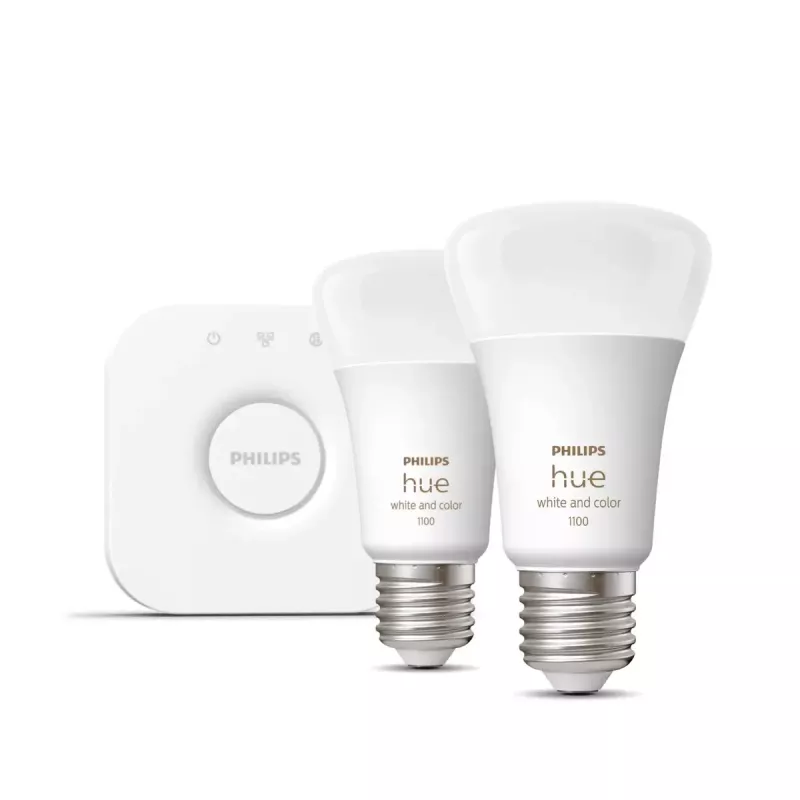Zestaw startowy inteligentnego oświetlenia LED Philips Hue biały and Colour Ambience — 2× żarówki E27 11W, Bluetooth/Zigbee