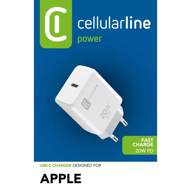 Cellularline Ładowarka sieciowa USB-C 20 W - iPhone 8 lub nowszy Ładowarka sieciowa USB-C 20 W do ładowania iPhone 8 i nowszych modeli z maksymalną prędkością