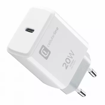Cellularline Ładowarka sieciowa USB-C 20 W - iPhone 8 lub nowszy Ładowarka sieciowa USB-C 20 W do ładowania iPhone 8 i nowszych modeli z maksymalną prędkością
