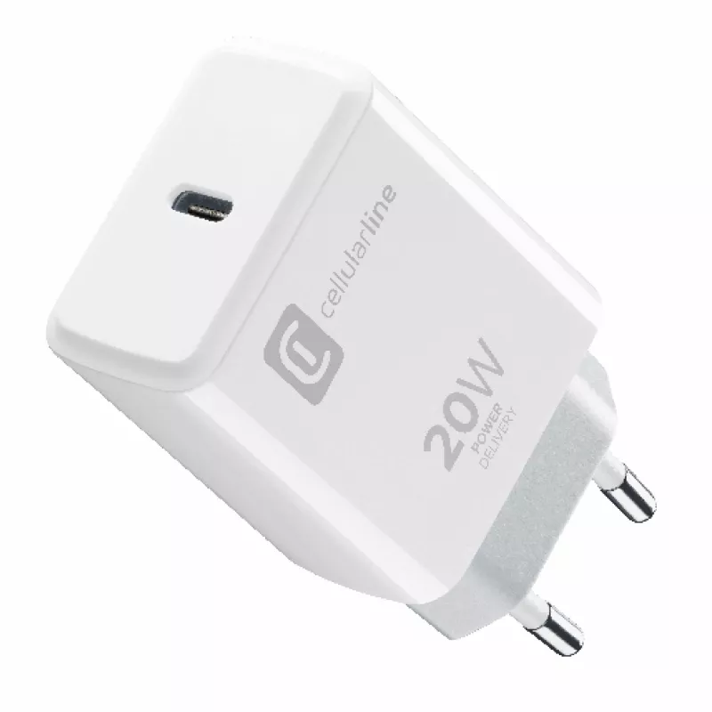 Cellularline Ładowarka sieciowa USB-C 20 W - iPhone 8 lub nowszy Ładowarka sieciowa USB-C 20 W do ładowania iPhone 8 i nowszych modeli z maksymalną prędkością