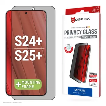 Displex Privacy Ochrona ekranu (10H) dla Samsung Galaxy S24+/S25+, ekologiczna ramka montażowa, filtr prywatyzujący