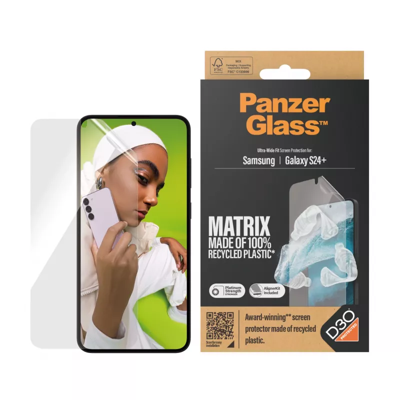 PanzerGlass ® ECO MATRIX Szkło Ochronne z D3O® Samsung Galaxy S24+ | Ultra-szerokie Dopasowanie z Zestawem do Montażu