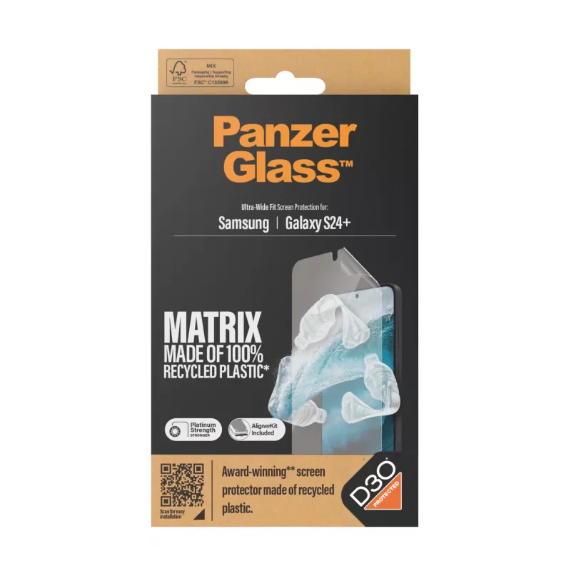 PanzerGlass ® ECO MATRIX Szkło Ochronne z D3O® Samsung Galaxy S24+ | Ultra-szerokie Dopasowanie z Zestawem do Montażu
