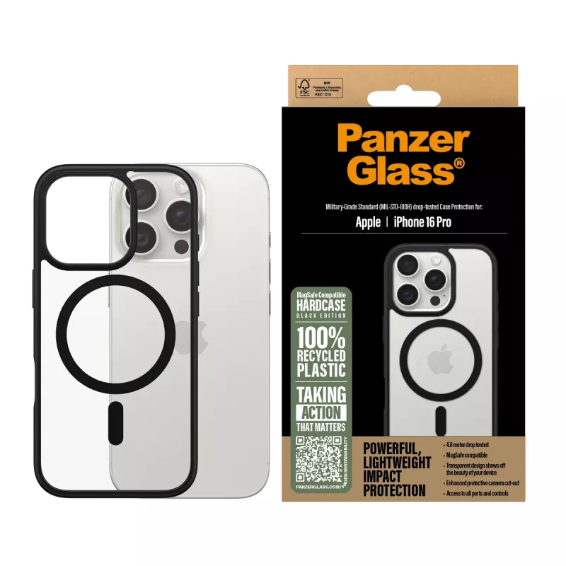 PanzerGlass® HardCase Transparent z czarną ramką MagSafe iPhone 16 Pro